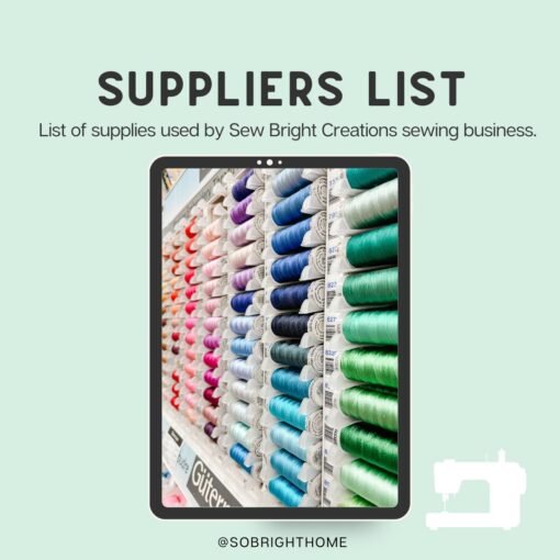 Sew Bright Suppliers List - Sew Bright Creations