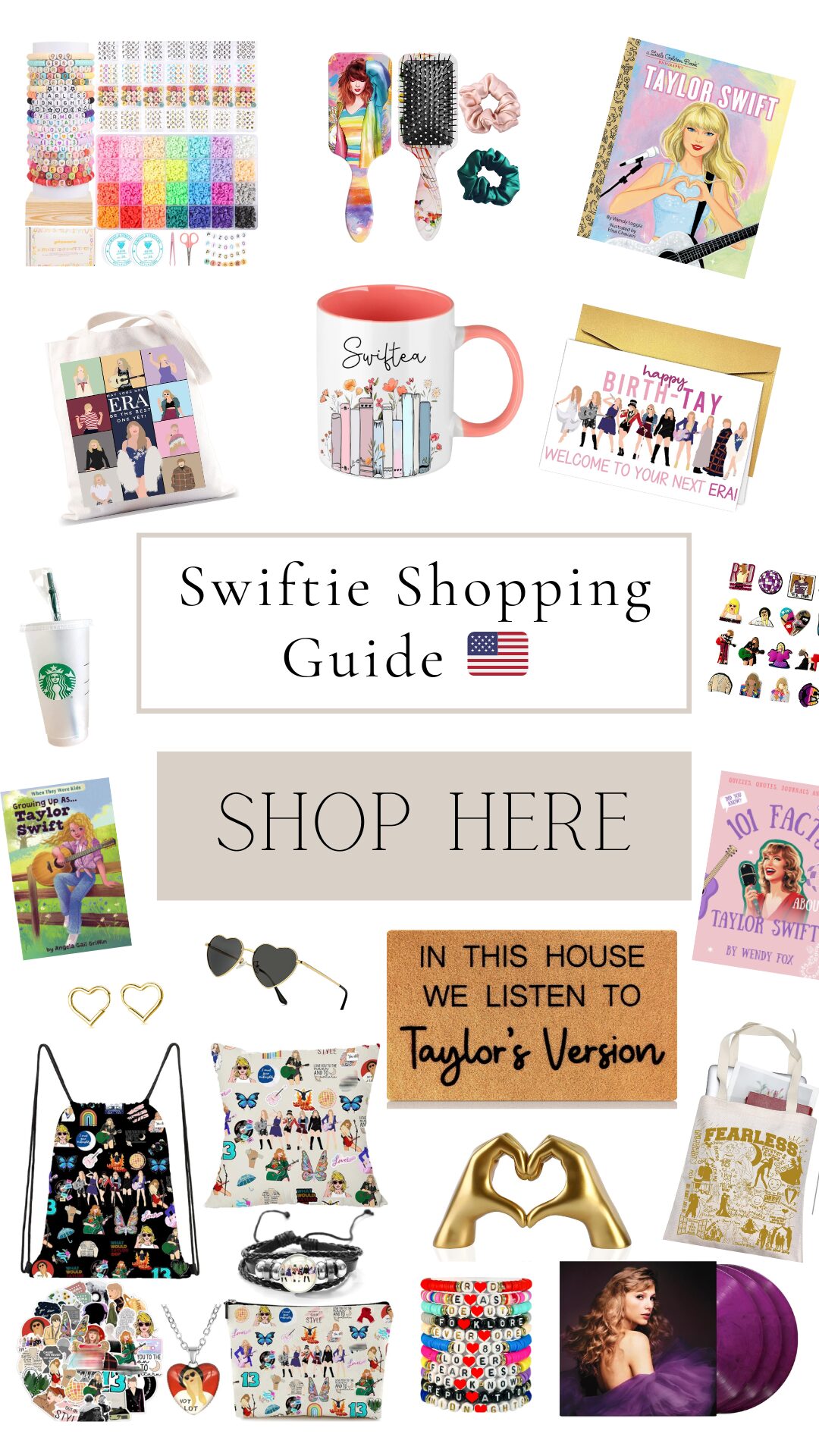 Taylor Swift Shopping Guide | Taylor Swift Birthday Present Ideas | Taylor Swift Merch | Swiftie Gift Ideas | Swiftie Party Ideas