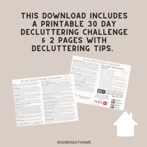 30 day decluttering challenge, printable so bright home